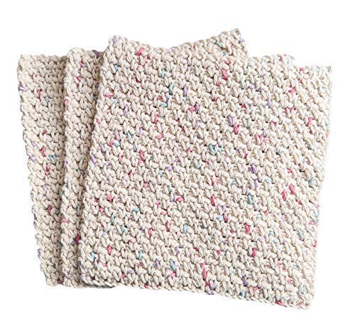 Beige Hand Crochet Dish cloths, Approx 7 inches square, Set of 3