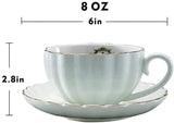 Heasa Porcelain British Royal Series Singel Tea Coffee Cup with Saucer, 8 Ounce Cappuccino cup, Latte cup, Expresso Mug(White for one)