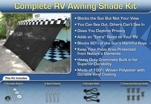 EZ Travel Collection RV Awning Shade Kit RV Shade Complete Kit 8x18 (Black)