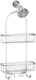 mDesign Large Metal Bathroom Tub & Shower Caddy, Hanging Storage Organizer Center with Built-in Hooks and Baskets on 2 Levels for Bathroom Showers, Stalls, Bathtubs - Silver