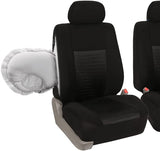 FH GROUP FB060128 Three Row Trendy Elegance Car Seat Covers w. 8 Headrests, Airbag Compatible and Split Bench, Solid Black Color- Fit Most Car, Truck, SUV, or Van
