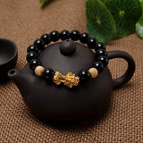 Feng Shui Black Obsidian Wealth Bracelet, Pixiu Single Circle Bracelet，Crystal Handmade Beaded Bracelet（Black,6mm）
