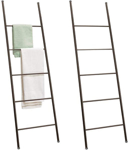 mDesign Metal Free Standing Bath Towel Blanket Ladder Storage Organization, Rack for Bathroom, Bedroom, Laundry Room - 2 Pack - Bronze