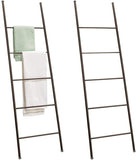 mDesign Metal Free Standing Bath Towel Blanket Ladder Storage Organization, Rack for Bathroom, Bedroom, Laundry Room - 2 Pack - Bronze