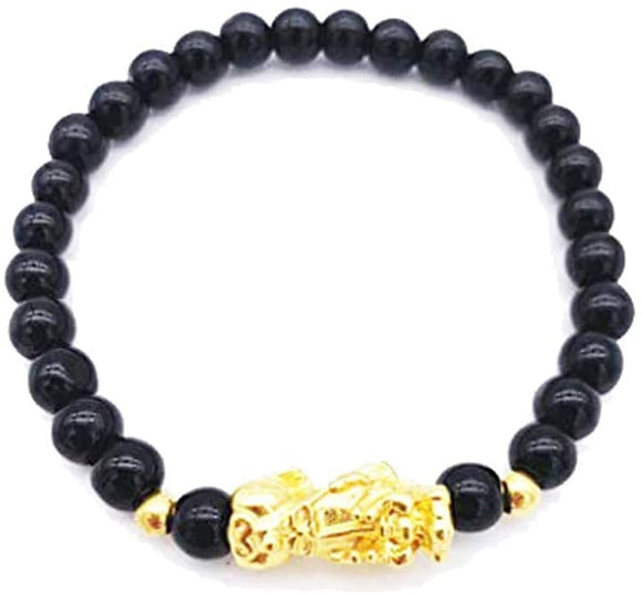 Feng Shui Black Obsidian Wealth Bracelet, Pixiu Single Circle Bracelet，Crystal Handmade Beaded Bracelet（Black,6mm）