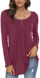 Women's Casual Long Sleeve Tunic Tops Loose Fit Pleated Fall T-Shirt Blouses