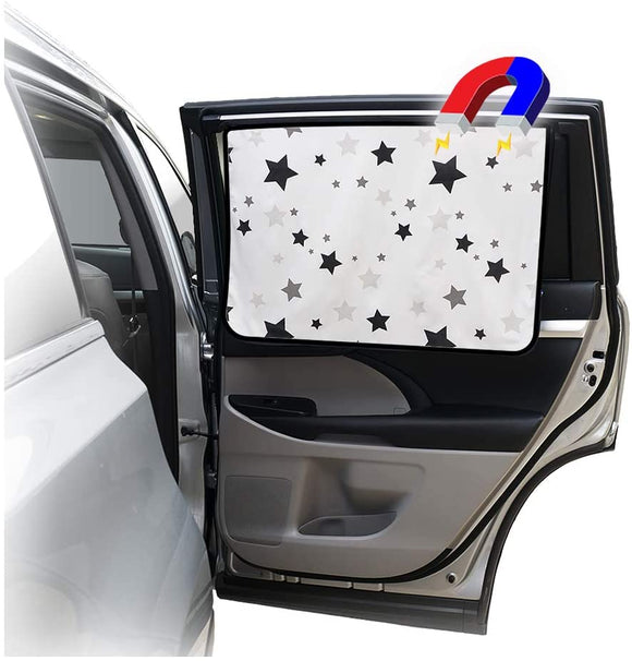 ggomaART Car Side Window Sun Shade - Universal Reversible Magnetic Curtain for Baby and Kids with Sun Protection Block Damage from Direct Bright Sunlight, and Heat - 1 Piece of Black Stars