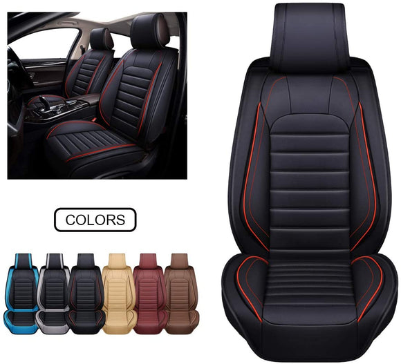 OASIS AUTO Leather Car Seat Covers, Faux Leatherette Automotive Vehicle Cushion Cover for Cars SUV Pick-up Truck Universal Fit Set for Auto Interior Accessories (OS-012 Front Pair, Black)