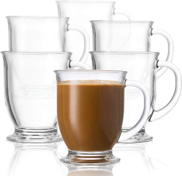 Coffee and Tea Glasses, by Kook, Hot Mugs, Set of 6, 15oz