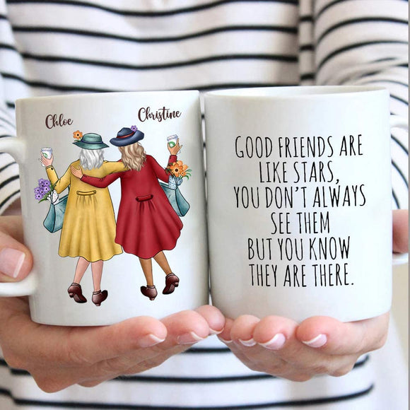 GadgetsTalk Personalized Mug - Old Bestie - Coffee Mug, Choose Names Hairs & States, Personalized Going Away Gift Mug for Best Friend, Family 11oz