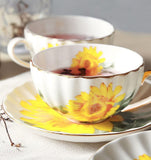 Fine Bone China Sunflower Vintage Chintz Porcelain Coffee Mug Tea Cup with Saucer