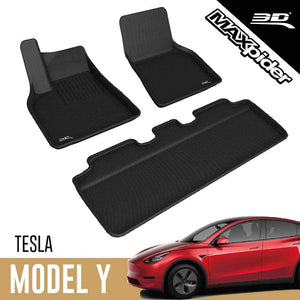 3D MAXpider All-Weather Floor Mats for Tesla Model Y 5-Seater 2020 Custom Fit Car Mats Floor Liners, Kagu Series (Does NOT fit 7-Seater)