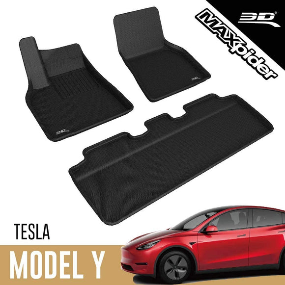 3D MAXpider All-Weather Floor Mats for Tesla Model Y 5-Seater 2020 Custom Fit Car Mats Floor Liners, Kagu Series (Does NOT fit 7-Seater)