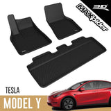 3D MAXpider All-Weather Floor Mats for Tesla Model Y 5-Seater 2020 Custom Fit Car Mats Floor Liners, Kagu Series (Does NOT fit 7-Seater)