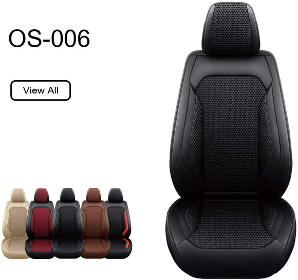 OASIS AUTO Leather Car Seat Covers, Faux Leatherette Automotive Vehicle Cushion Cover for Cars SUV Pick-up Truck Universal Fit Set for Auto Interior Accessories (OS-006 Full Set, Black)