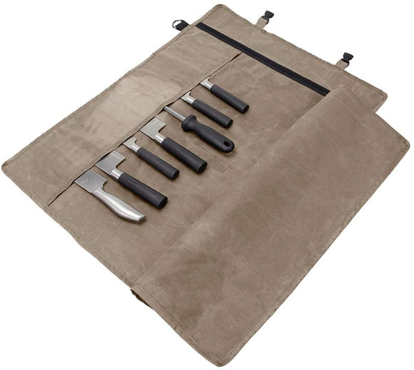 Chef's Knife Roll Case Bag(10 Slots),Durable Waxed Canvas Cutlery Knives Holders Protectors,Cook's Knife Carrier Holder Stores 10 Knives Plus Zipper Pocket CYGJB395-A