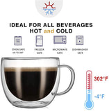 CnGlass Cappuccino Glass Mugs 8.1oz,Clear Coffee Mug Set of 2 Espresso Mug Cups,Double Wall Insulated Glass Mug with Handles(Latte Glasses,Tea)