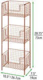 mDesign 3 Tier Vertical Standing Bathroom Shelving Unit, Decorative Metal Storage Organizer Tower Rack Center with 3 Basket Bins to Hold and Organize Bath Towels, Hand Soap, Toiletries - Copper