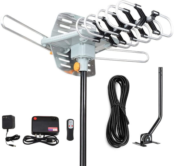 Digital Outdoor Amplified hd tv Antenna 150 Miles Range,Support 4K 1080p and 2 TVs with 33 ft Coax Cable,Adapter,mounting Pole