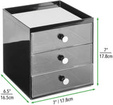 mDesign Plastic Home Office Desk Organizer Storage Station - Holds Gel Pens, Erasers, Tape, Push Pins, Pencils, Markers - Compact, Space Saving - 3 Drawers - Black/Clear