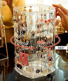 Cq acrylic 360 Rotating Earrings Holder and Jewelry Display Rack,4 Tiers Jewelry Rack Display Classic Stand,156 Holes For Dangle Earrings Organizer and 160 Grooves for Necklaces Display,Clear Pack of 1