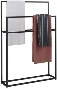 Towel Rack Towel Holder Stands for Bathrooms Free Standing with 2 Towel Rails Towel Drying Shelf with Rust-Resistant Finish for Bath Hand and Face Towels,Gold,75x20x110cm