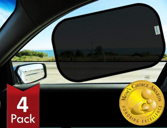 Kinder Fluff Car Window Sunshades (4X)-The Only Certified Sunshade to Block 99.79% UVA & 99.95% UVB -Mom's Choice Gold Award Winner- 120GSM & 15S Static Film Sun Shades
