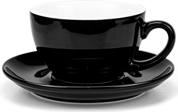 Yesland 10 oz Coffee Cup and Saucer, Ceramic Glossy Black Cappuccino Cups with Saucers for Coffee Shop and Barista, Perfect for Specialty Coffee Drinks, Latte, Cafe Mocha and Tea