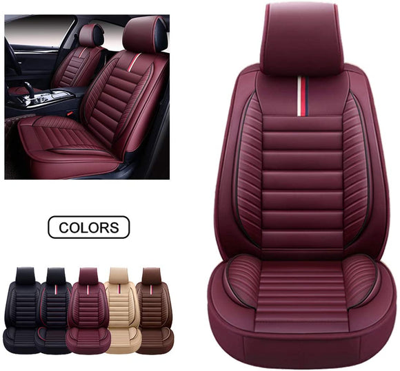 OASIS AUTO Leather Car Seat Covers, Faux Leatherette Automotive Vehicle Cushion Cover for Cars SUV Pick-up Truck Universal Fit Set for Auto Interior Accessories (OS-001 Front Pair, Burgundy)