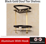 Corner Shower Shelf Stainless Steel Shower Shelving Gold Aluminum Corner Organizer Wall Shelf Shampoo Holder No Drill Bathroom Accessories-Black Gold