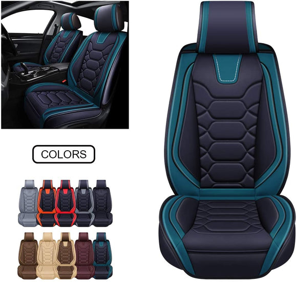 Leather Car Seat Covers, Faux Leatherette Automotive Vehicle Cushion Cover for Cars SUV Pick-up Truck Universal Fit Set for Auto Interior Accessories (OS-004 Front Pair, Black&Blue)