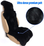 Big Ant Sheepskin Seat Covers, Sleek Design Authentic Australian Full Size Car Seat Pad Soft Long Wool Warm Seat Cushion Cover Winter Protector - Universal Fit for Cars Driver Seat Office Chair(Black)