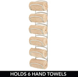 mDesign Bathroom Small Towel Rack Holder & Organizer - Six Levels - Modern Decorative Wall Mount Storage of Washcloths, Hand Towels - Satin