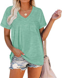 Womens V Neck T Shirts Short Sleeve Summer Tops with Pocket
