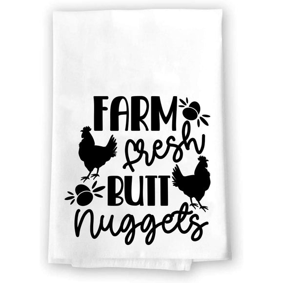 Farmhouse Rustic Kitchen Bathroom Decor | Farm Fresh Nuggets Chicken Eggs | Decorative Microfiber Velour Cloth Fabric Hand Towel | Black White Vintage Country Home Theme Accessories | Dish Tea Table