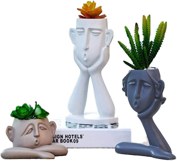 GAOBEI Succulent Pots Statue Decor Crafted Figurines for Home Decor Accents, Living Room Bedroom Office Decoration, Buhos Bookself TV Stand Decor Sculptures Collection (Set of 3)