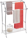 mDesign Large Freestanding Towel Rack Holder with Storage Shelf - 3 Tier Metal Organizer for Bath & Hand Towels, Washcloths, Bathroom Accessories - Bronze/Warm Brown