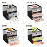 mDesign Plastic Home Office Desk Organizer Storage Station - Holds Gel Pens, Erasers, Tape, Push Pins, Pencils, Markers - Compact, Space Saving - 3 Drawers - Black/Clear