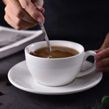 Kingrol 8 Ounce Porcelain Cappuccino Cups with Saucers and Spoons, Set of 6 Espresso Mugs for Latte, Mocha, Cappuccino and Tea