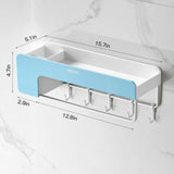 Adhesive Bathroom Shelf with Towel Bar, Volpone Stick on Bathroom Kitchen Storage Organizer with Hooks, Suction Shower Shelf Wall Caddy with Phone Holder No Drilling(Blue)