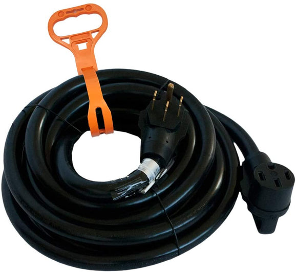 Cynder 50 Amp 02083 RV Camper Electrical Extension Cord 50' ft with Storage Strap (50 Feet, Black)