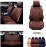 OASIS AUTO Leather Car Seat Covers, Faux Leatherette Automotive Vehicle Cushion Cover for Cars SUV Pick-up Truck Universal Fit Set for Auto Interior Accessories (OS-007 Front Pair, Brown)