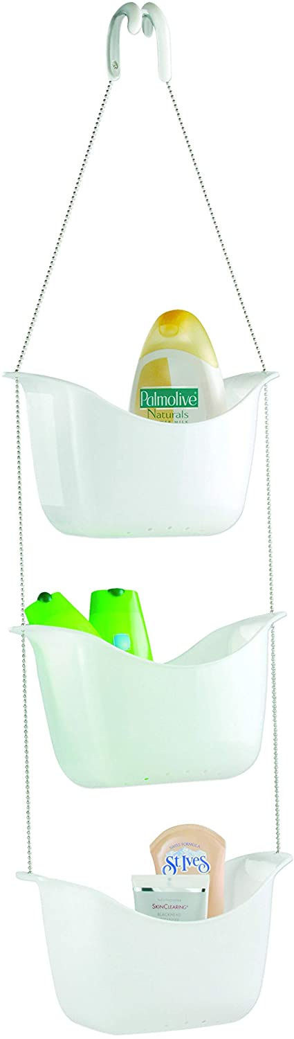Umbra 022360-670 Bask, White Hanging Shower Caddy, Bathroom Storage and Organizer for Shampoo, Conditioner, Bath Supplies and Accessories, 11-1/4