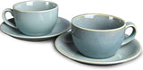 Bosmarlin Ceramic Coffee Cup Mug with Saucer Set of 2 for Latte, Cappuccino, Tea, 8.5 Oz, Dishwasher and Microwave Safe(Lake blue, 2)