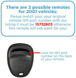 Keyless2Go Replacement for Keyless Entry Car Key Fob Vehicles That Use 3 Button KOBLEAR1XT 15042968 Remote, Self-programming