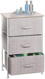 mDesign Vertical Dresser Storage Tower - Sturdy Steel Frame, Wood Top, Easy Pull Fabric Bins - Organizer Unit for Bedroom, Hallway, Entryway, Closets - Textured Print, 3 Drawers - Light Pink/Rose Gold
