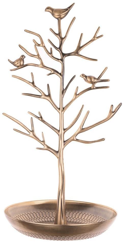 INVIKTUS Silver Birds Tree Jewelry Stand Display Earring Necklace Holder Organizer Rack Tower