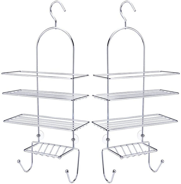 Shower Head Caddy Hanging Bathroom Shower Rack Storage Organizer Shelf Rustproof Shampoo Holder Stainless Steel Shower Accessories, Kitchen Pantry Rack, 22''x10.5''x5'', Silver, 2-Pack