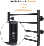 JSLOVE Towel Warmer 4 Bars with Built-in Timer Wall Mounted Electric Heated Towel Racks for Bathroom, Stainless Steel Hot Plug-in Bath Towel Heater, Matte Black