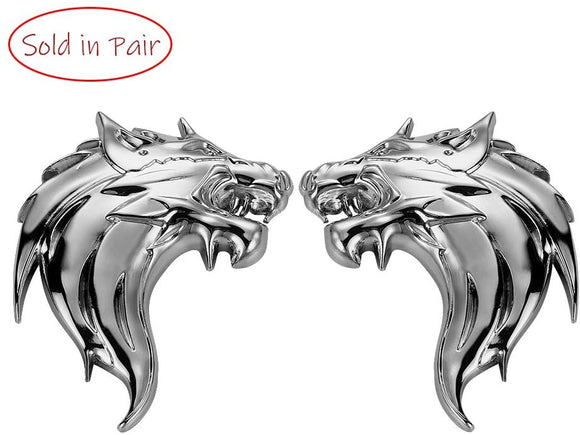 UpAuto 2pcs Cool Wolf Head Car Side/Rear/Front Decorations Badge Emblem 3D Self-Adhesive Nameplate Sticker for Car (Silver)